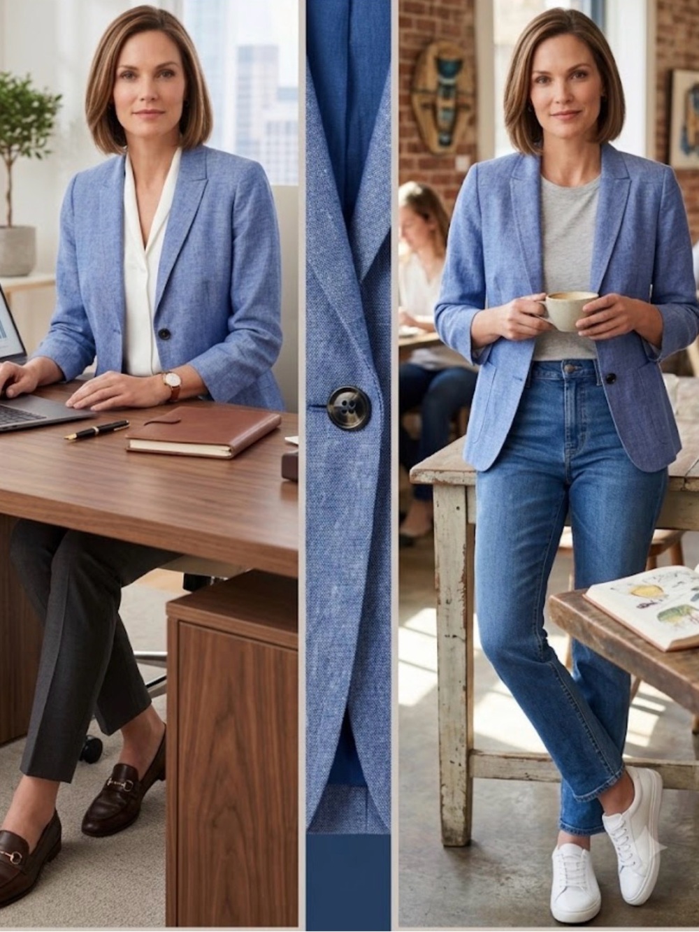 Talbots Sky Blue Linen-Blend Single-Button Blazer